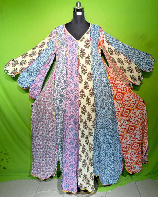 L-XL Crystal Multi Meher Dress 100% Cotton 57&quot; Inches Long Jalabiya