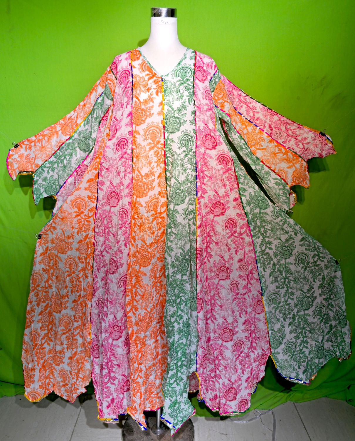 L-XL Multi Meher Dress 100% Cotton 57&quot; Inches Long Jalabiya