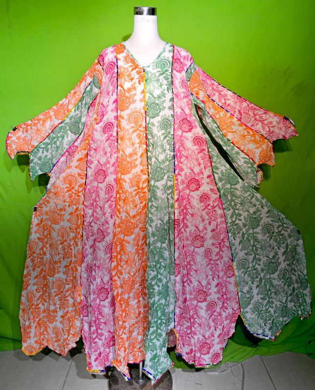 L-XL Multi Meher Dress 100% Cotton 57&quot; Inches Long Jalabiya