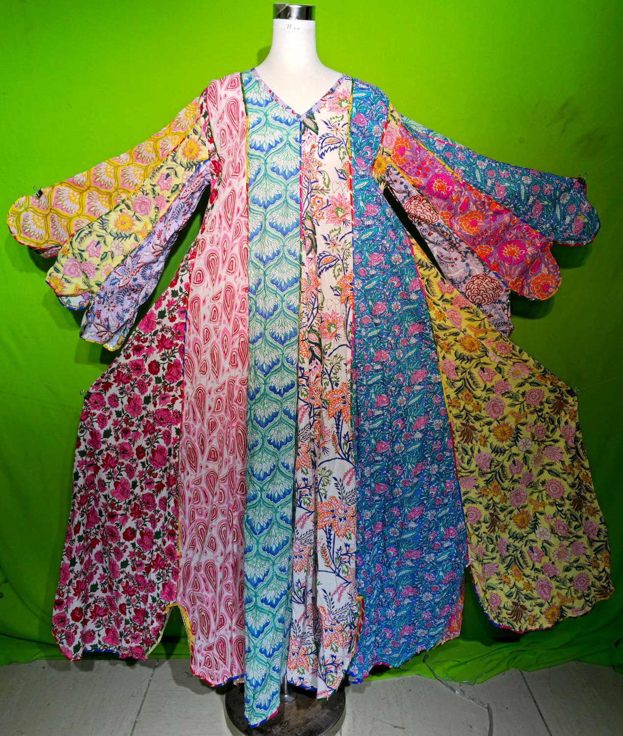 S-M Multi Meher Dress 100% Cotton 57&quot; Inches Long Jalabiya
