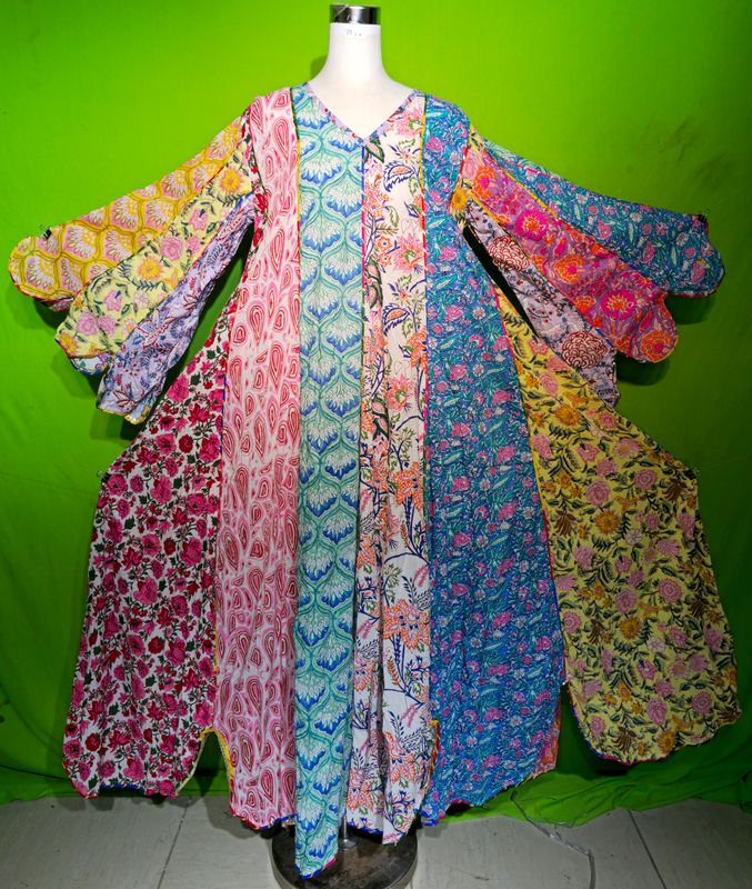 S-M Multi Meher Dress 100% Cotton 57&quot; Inches Long Jalabiya