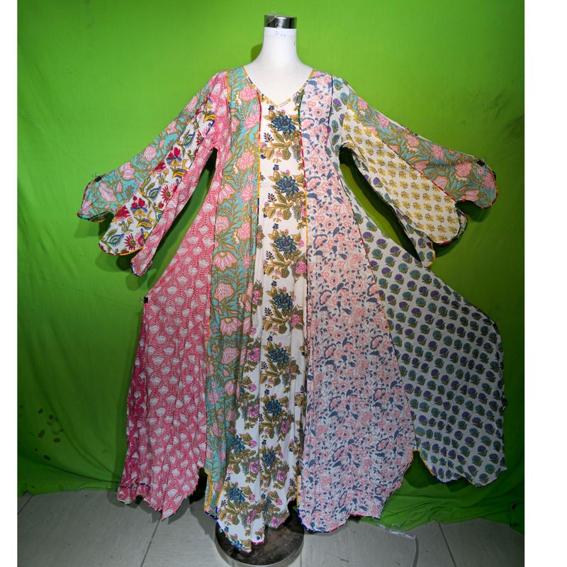 S-M Multi Meher Dress 100% Cotton 57&quot; Inches Long Jalabiya
