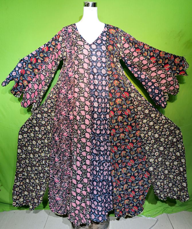 2XL-3XL Multi Black Meher Dress 100% Cotton 57&quot; Inches Long Jalabiya