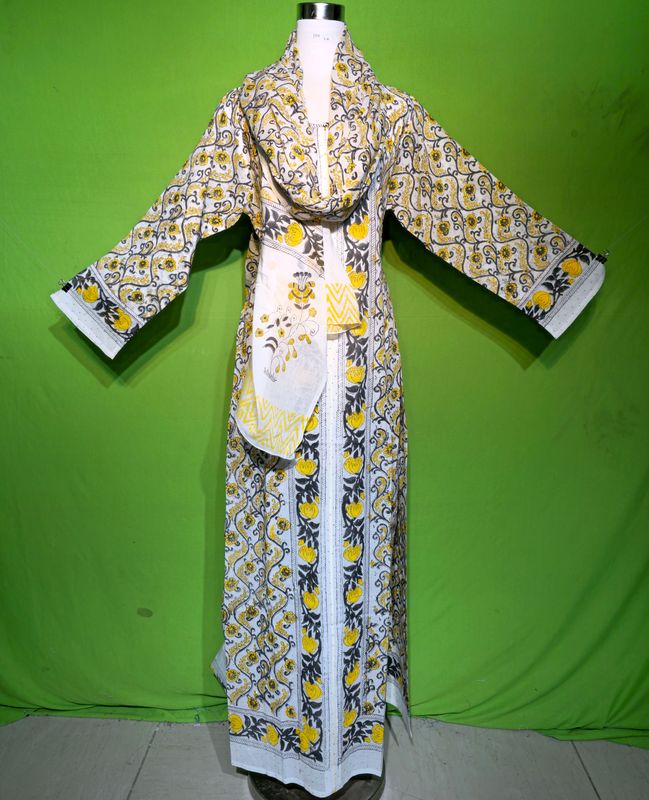 S-M Crystal Bhopali Dress With Sela 100% Cotton 57&quot; Inches Long Jalabiya