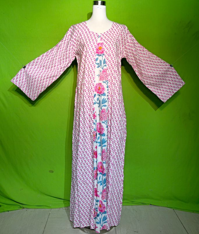 S-M Crystal A line Dress 100% Cotton 57&quot; Inches Long Jalabiya