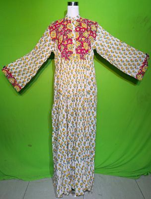 L-XL Crystal Kusum Dress 100% Cotton 57&quot; Inches Long Jalabiya