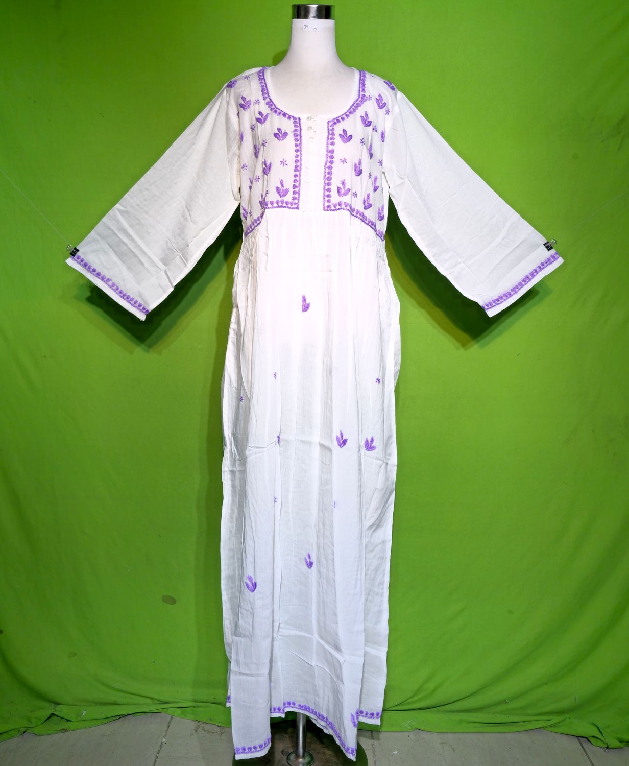 XS Embroidery Dress 100% Cotton 54&quot; Inches Long Jalabiya