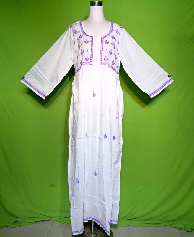 XS Embroidery Dress 100% Cotton 54&quot; Inches Long Jalabiya