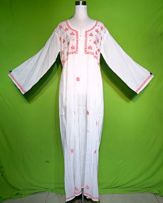 L-XL Embroidery Dress 100% Cotton 57&quot; Inches Long Jalabiya