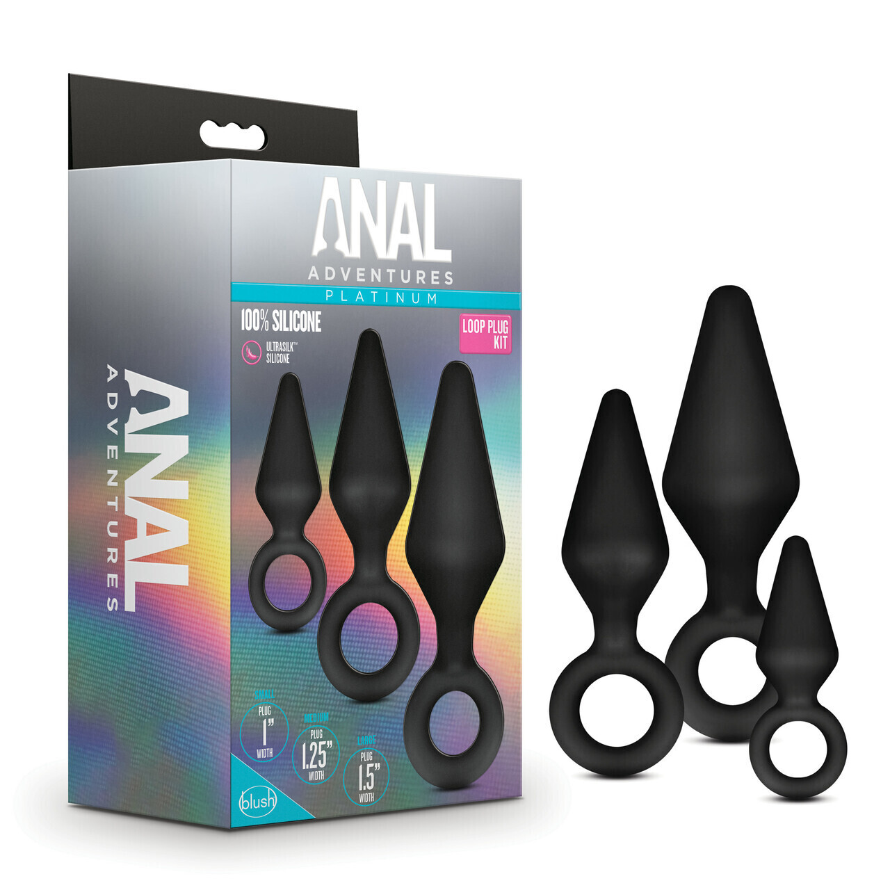 ANAL ADVENTURES PLATINUM SILICONE LOOP PLUG KIT BLACK