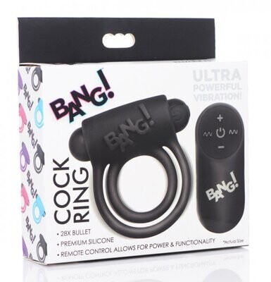 BANG! SILICONE COCK RING &amp; BULLET W/REMOTE - BLACK