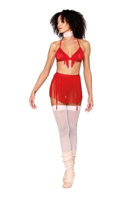 CHAINETTE FRINGE BRALETTE SET RUBY O/S
