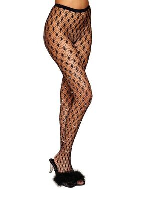 GEOMETRIC FENCE NET PANTYHOSE W/RHINESTONES BLACK O/S