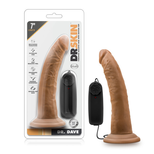 DR SKIN DR DAVE 7IN MOCHA  VIBRATING COCK  W/ SUCTION CUP