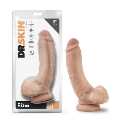 DR SKIN MR MAYOR 9IN DILDO W/ BALLS BEIGE