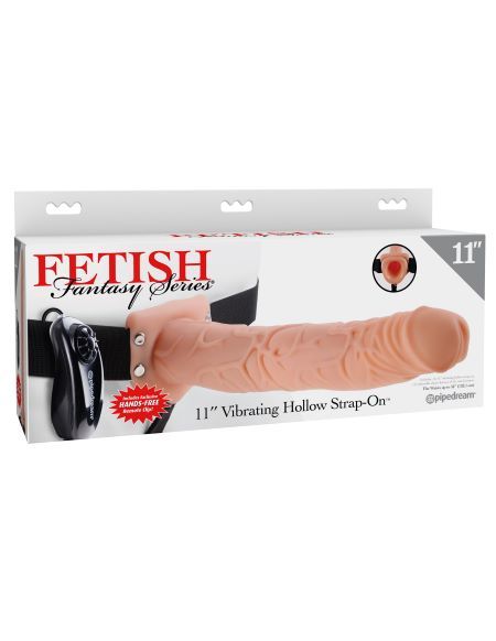 FETISH FANTASY 11&quot; VIBRATING HOLLOW STRAP ON FLESH