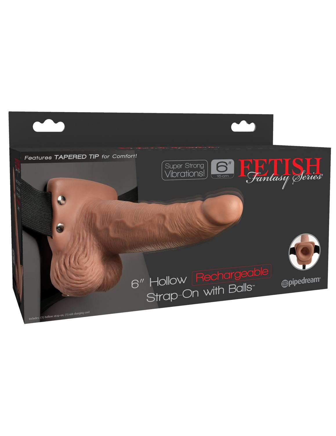 FETISH FANTASY 6IN HOLLOW RECHARGEABLE STRAP-ON TAN