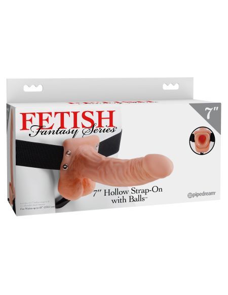 FETISH FANTASY 7&quot; HOLLOW STRAP ON W/BALLS FLESH