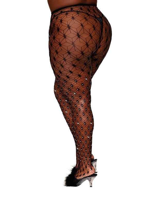 GEOMETRIC FENCE NET PANTYHOSE W/ RHINESTONE&#39;S BLACK Q/S