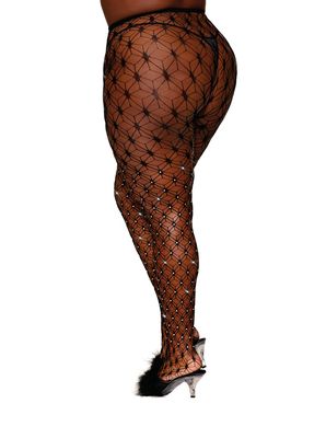 GEOMETRIC FENCE NET PANTYHOSE W/ RHINESTONE&#39;S BLACK Q/S