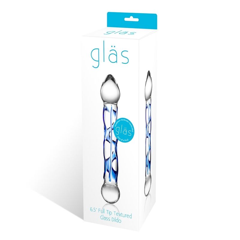 GLAS 6.5&quot; FULL TIP TEXTURED GLASS DILDO