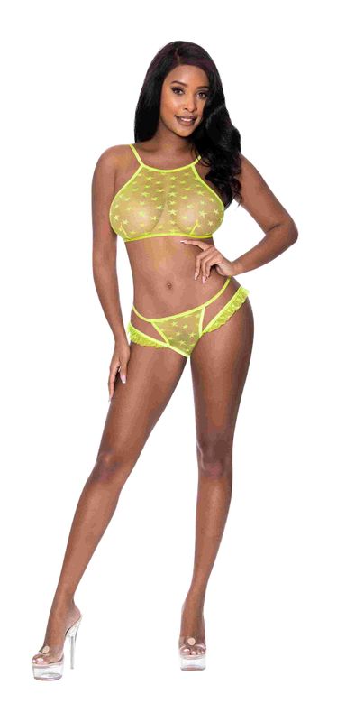 LOVE STAR HALTER BRA &amp; PANTY SET CHARTREUSE L/XL