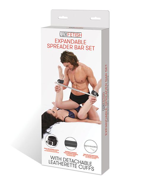 LUX FETISH EXPANDABLE SPREADER BAR SET 35-47IN W/ DETACHABLE LEATHERETTE CUFFS