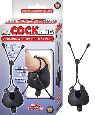 MY COCKRING VIBRATING SCROTUM POUCH &amp; CINCH BLACK