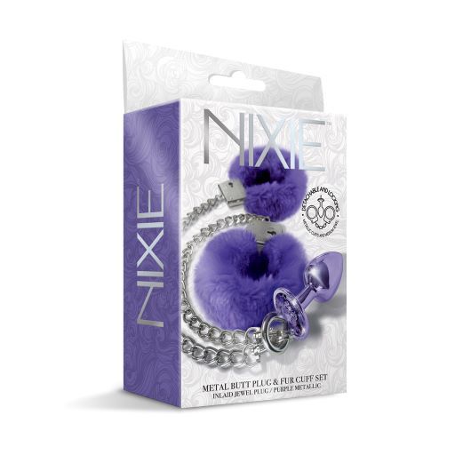 NIXIE METAL PLUG &amp; FURRY CUFF SET PURPLE METALLIC