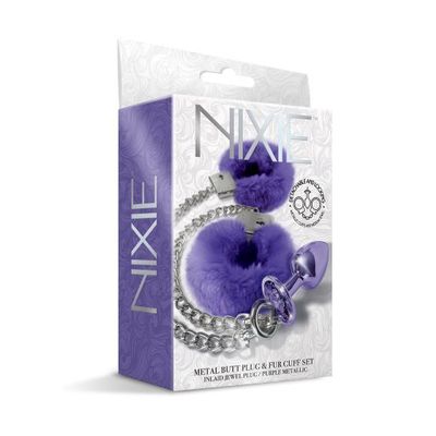 NIXIE METAL PLUG &amp; FURRY CUFF SET PURPLE METALLIC