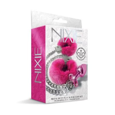 NIXIE METAL PLUG &amp; FURRY CUFF SET PINK METALLIC