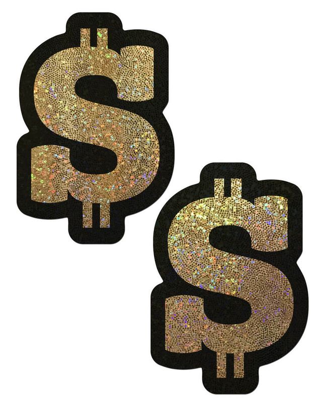 PASTEASE MONEY GOLD GLITTER DOLLAR SIGN NIPPLE PASTIES