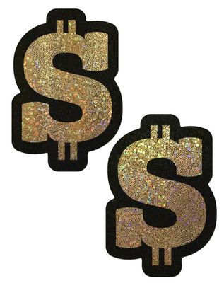 PASTEASE MONEY GOLD GLITTER DOLLAR SIGN NIPPLE PASTIES