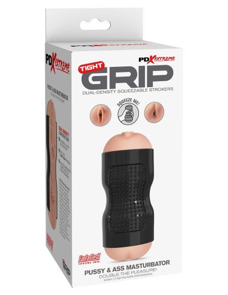 PDX EXTREME TIGHT GRIP PUSSY &amp; ASS MASTURBATOR BLACK/LIGHT