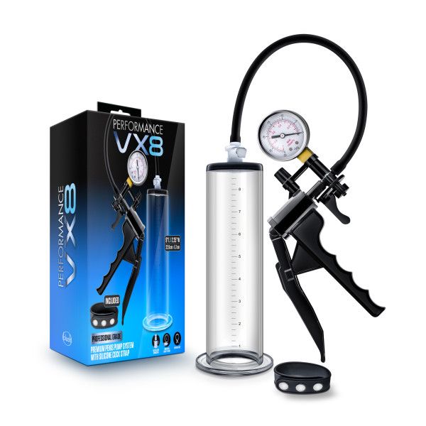 PERFORMANCE VX8 PREMIUM PENIS PUMP SYSTEM W/SILICONE COCK STRAP CLEAR