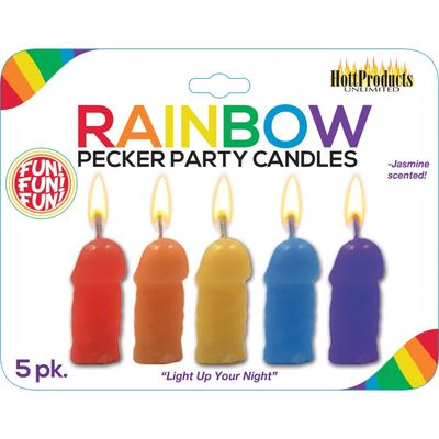 RAINBOW PECKER PARTY CANDLES 5PK