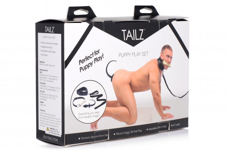 TAILZ PUPPY PLAY SET SILICONE BONE GAG TAIL ANAL PLUG &amp; COLLAR