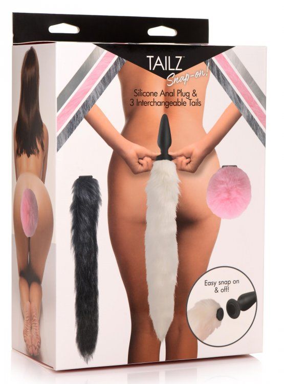 TAILZ SNAP ON SILICONE ANAL PLUG &amp; 3 INTERCHANGEABLE