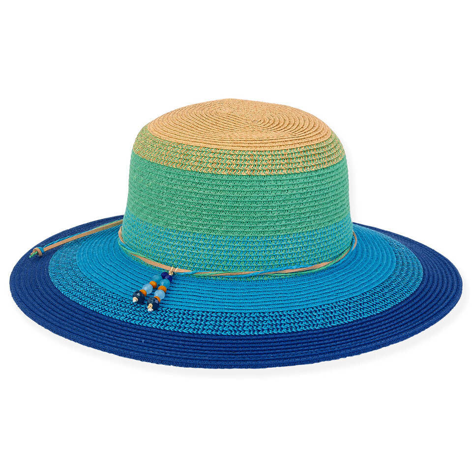 Sunny Dayz  Blue Green Paper Straw Floppy Hat