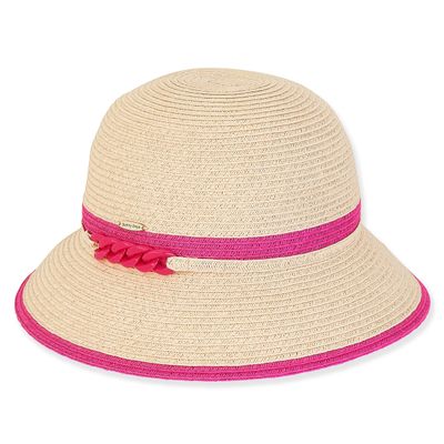 Sunny Dayz Isabella Tan/Pink Paper Braid Bucket Hat