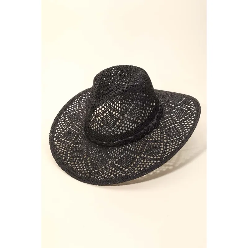 Open Weave Paper Braid Black Sun Hat