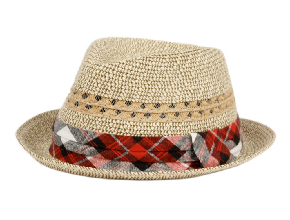 Epoch Kids Straw Fedora Plaid Band
