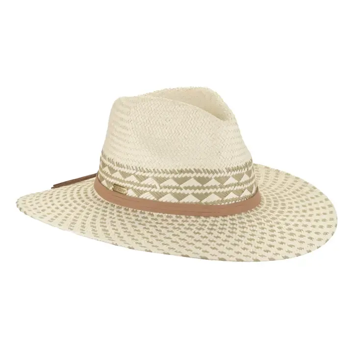 Sun N Sand Ivory Tan Patterned Paper Straw Hat