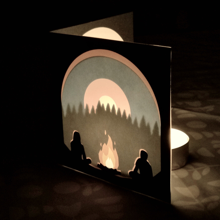 Translucent cosy campfire card