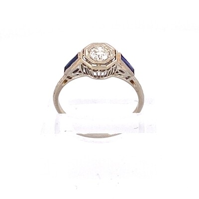 Antique Diamond Ring in 18 karat with Sapphire Accents