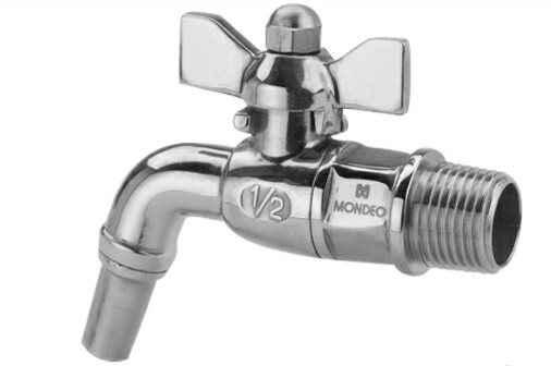 RUBINETTO A SFERA CURVO 1/2 CON BOCCHELLO DI EROGAZIONE-IN ACCIAIO INOX AISI 316