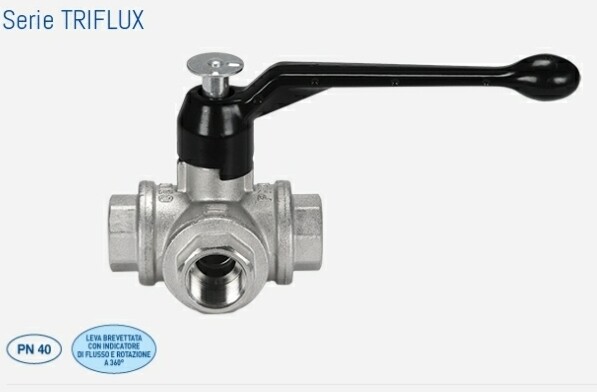 TRIFLUX 1100 1.1/4 VALVOLA A SFERA IN OTTONE 3 VIE FORATA "L"