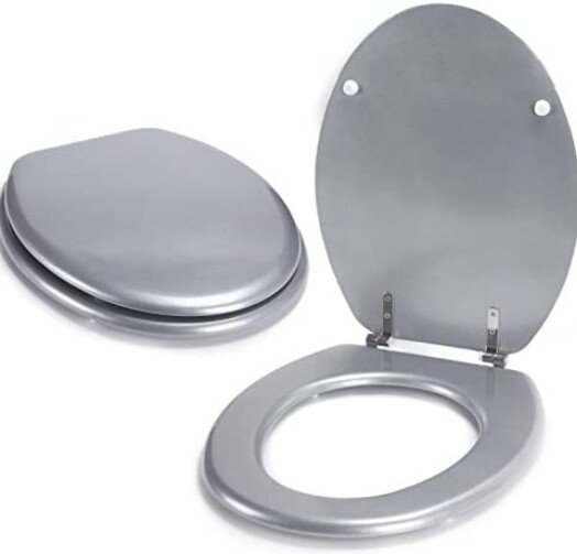 SEDILE COPRIWATER LEGNO MOD. UNIVERSALE SILVER METALLIZZATO -CERNIERE IN OTTONE CROMATO