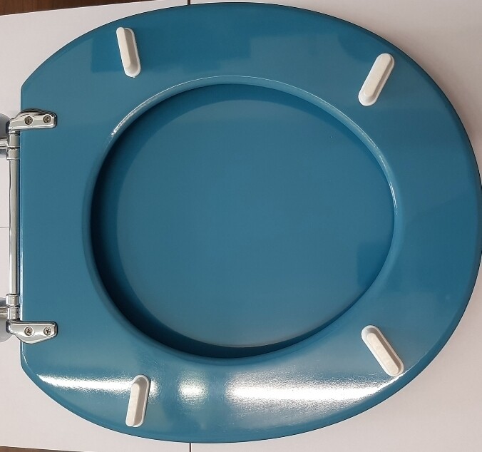 SEDILE COPRIWATER LEGNO POLIESTERE MOD. TORENA POZZI GINORI COLORE TURCHESE-CERNIERE IN OTTONE CROMATO
