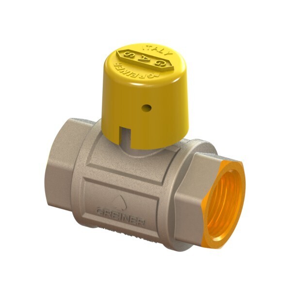 GREINER 1.1/4 F.F. VALVOLA SFERA PER GAS CON CAPPUCCIO GIALLO SIGILLABILE